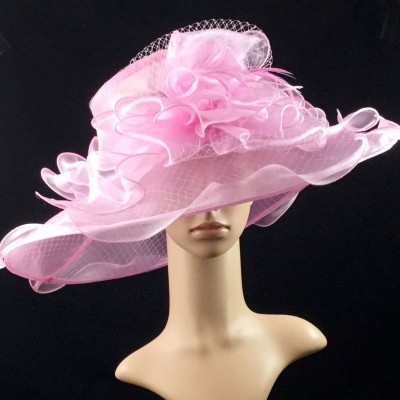 s Kentucky Derby Pink Hat Wide Brim Dress Church Wedding Tea party USA  eb-72723755